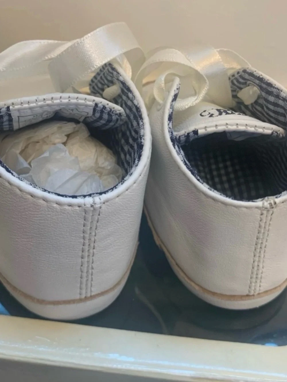 Ralph Lauren White Satin Ribbon Lace Baby Crib Shoes